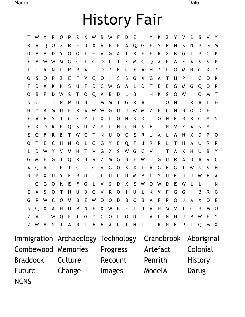 History Fair Word Search