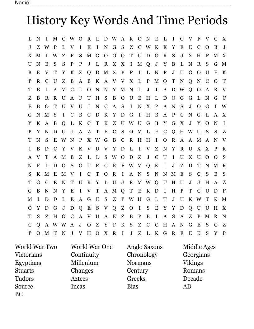 History Key Words And Time Periods Word Search