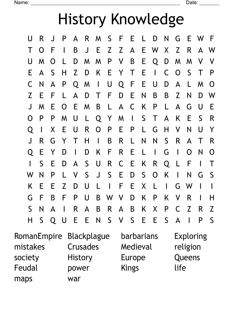History Knowledge Word Search