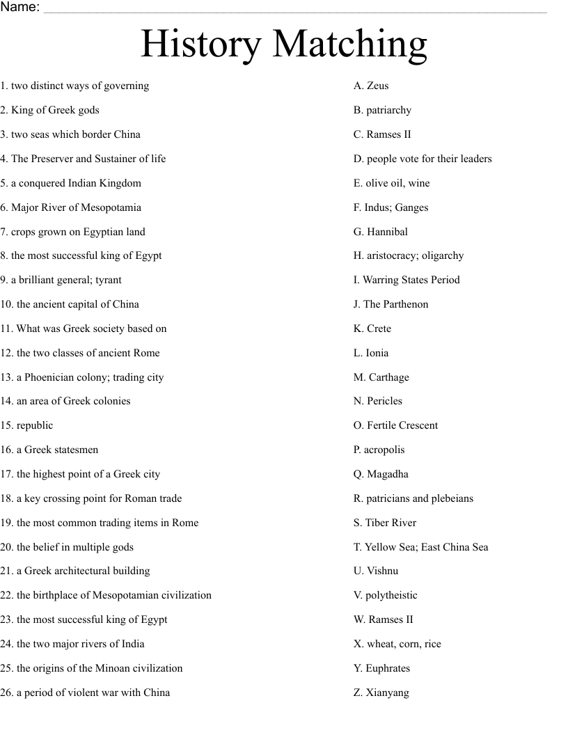 History Matching  Worksheet