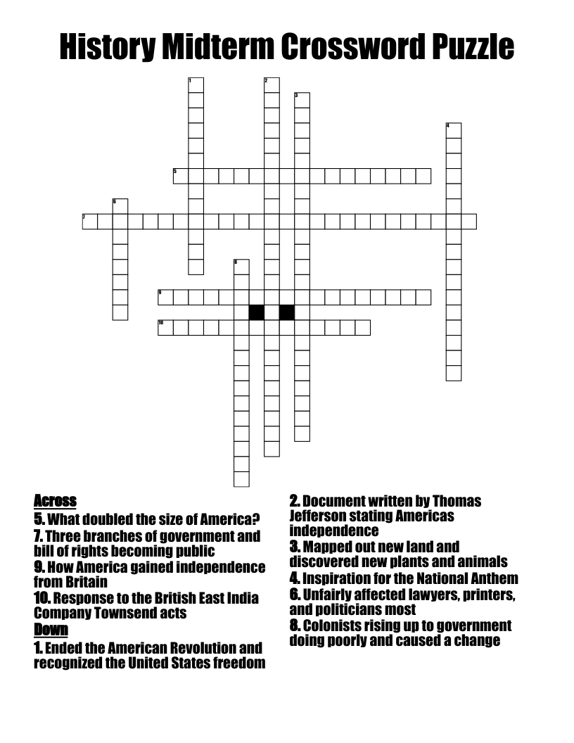 History Midterm Crossword Puzzle