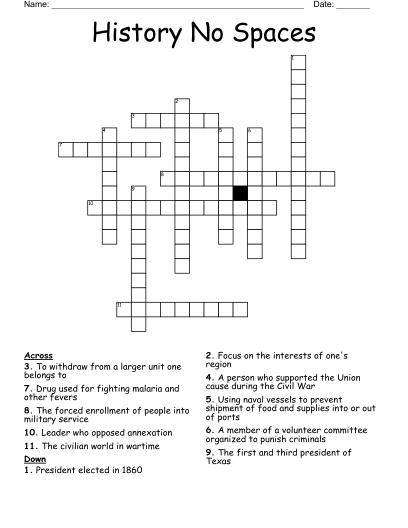 History No Spaces Crossword