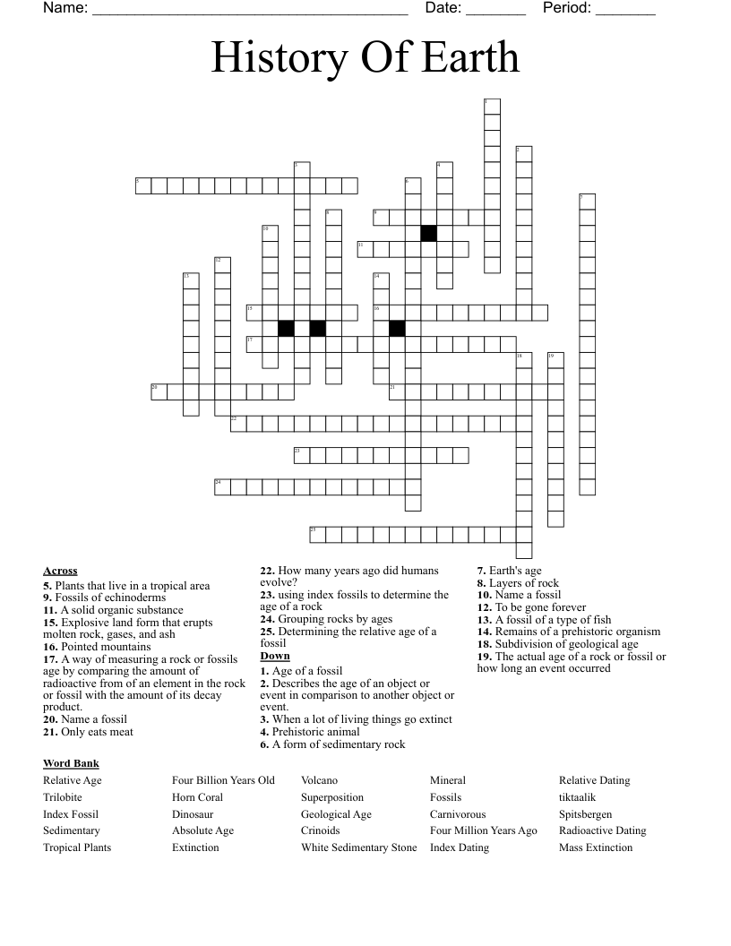 History Of Earth Crossword