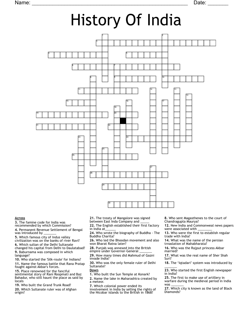 History Of India Crossword