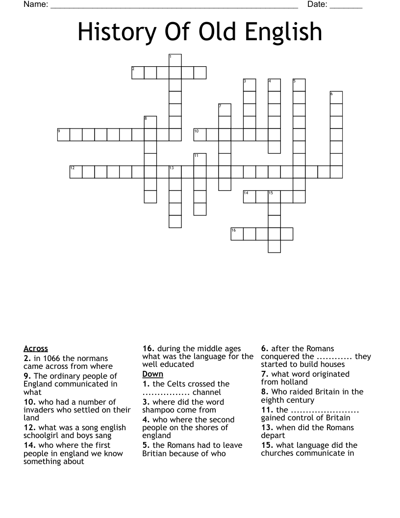 History Of Old English Crossword