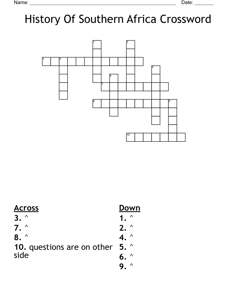 History Of Southern Africa Crossword