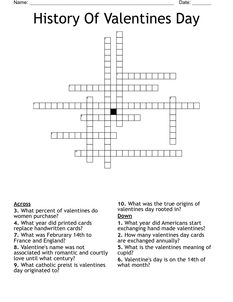 History Of Valentines Day Crossword