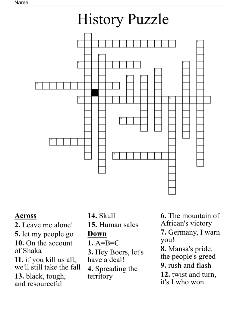 History Puzzle Crossword