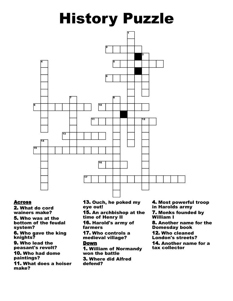 History Puzzle Crossword