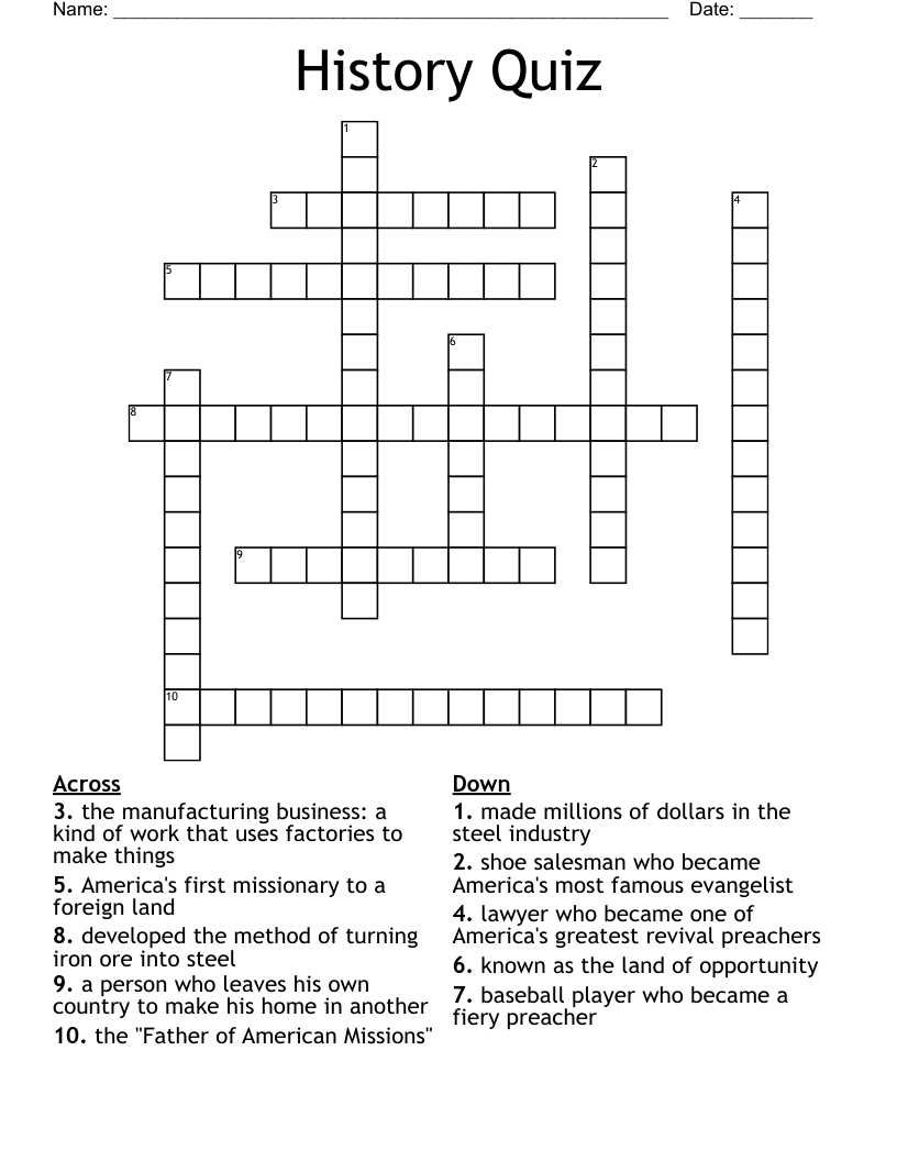 History Quiz Crossword