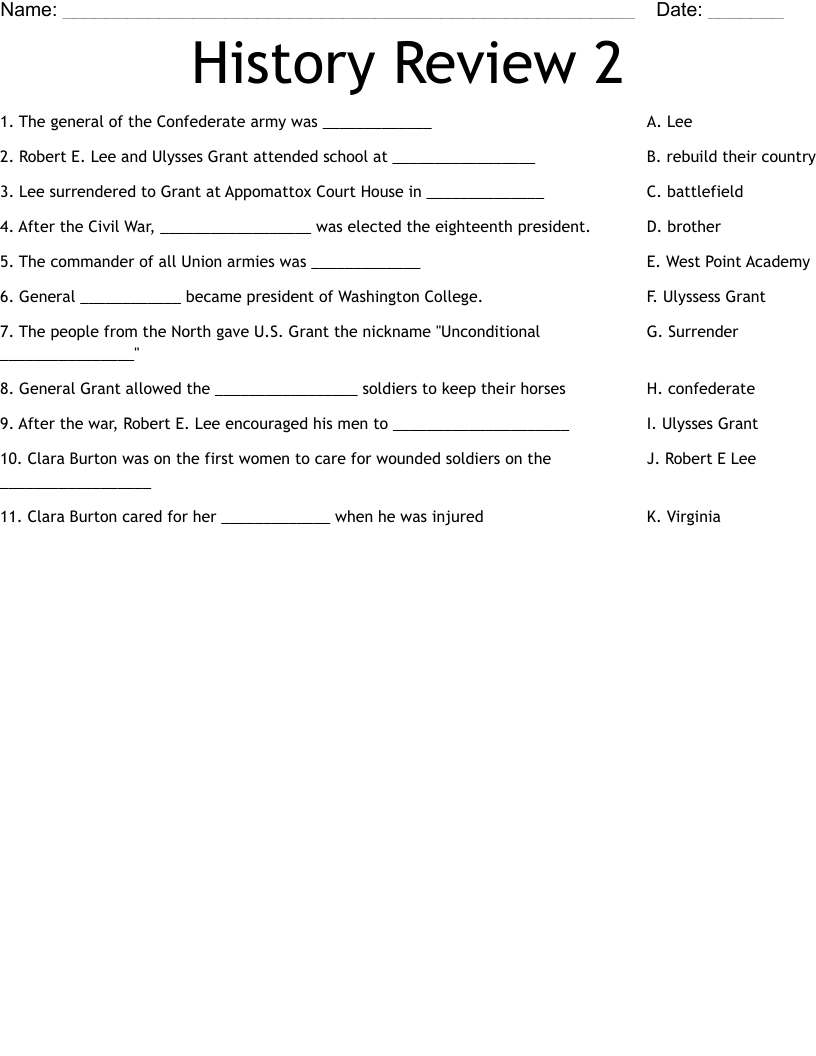 History Review 2 Worksheet