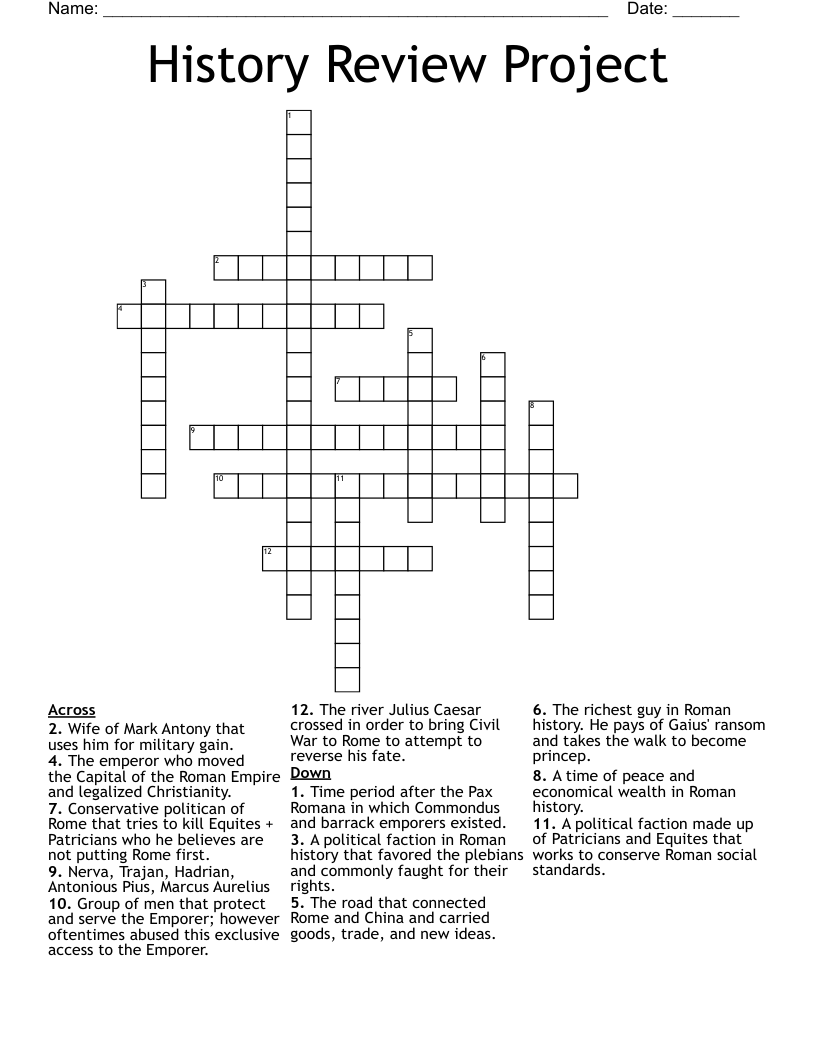 History Review Project Crossword