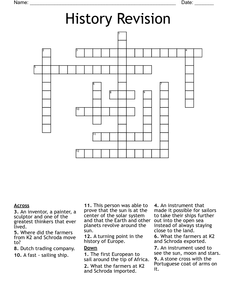 History Revision Crossword