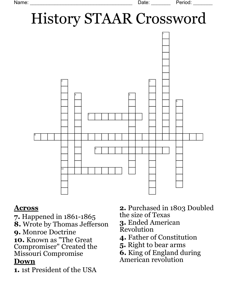 History STAAR Crossword