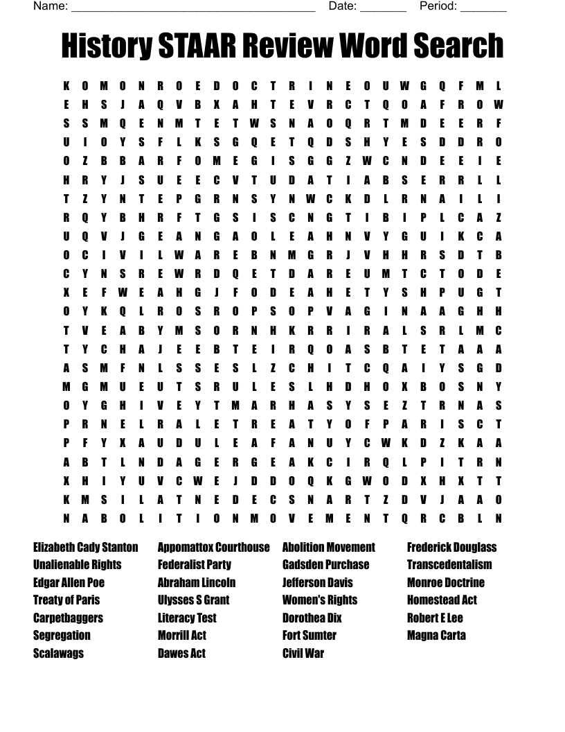 History STAAR Review Word Search 