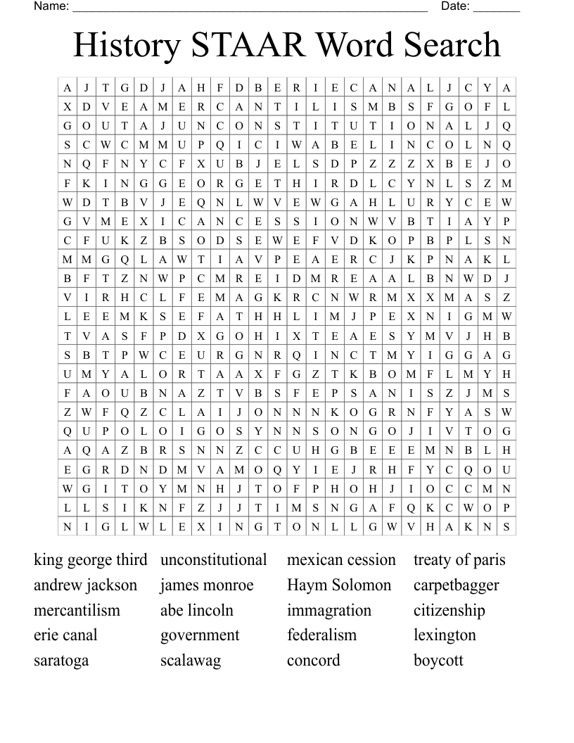 History STAAR Word Search
