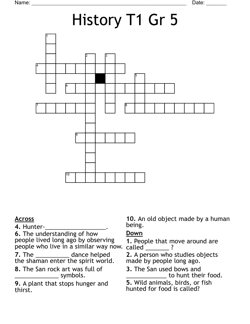 History T1 Gr 5 Crossword