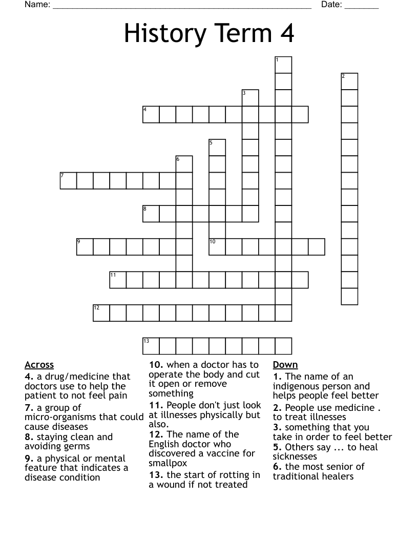 History Term 4 Crossword