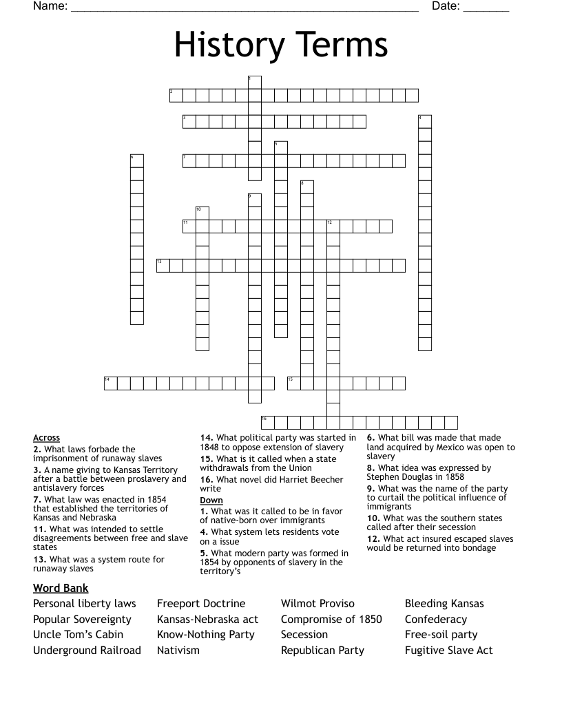 History Terms Crossword