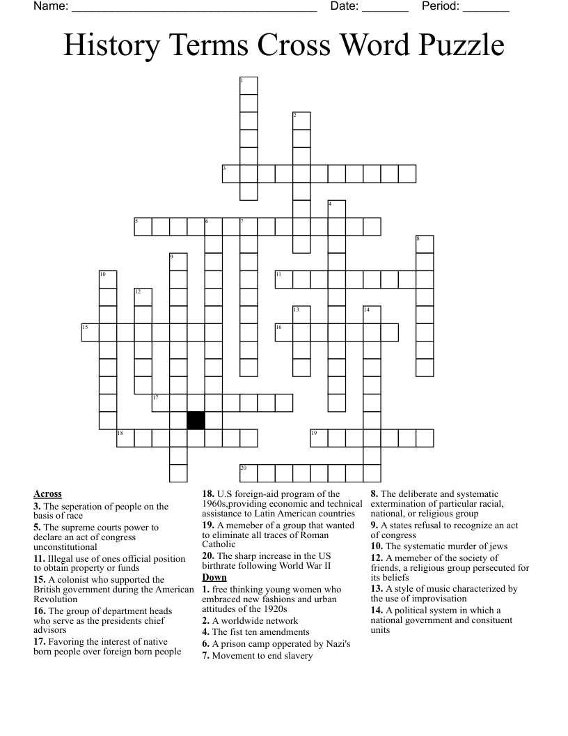History Terms Cross Word Puzzle 