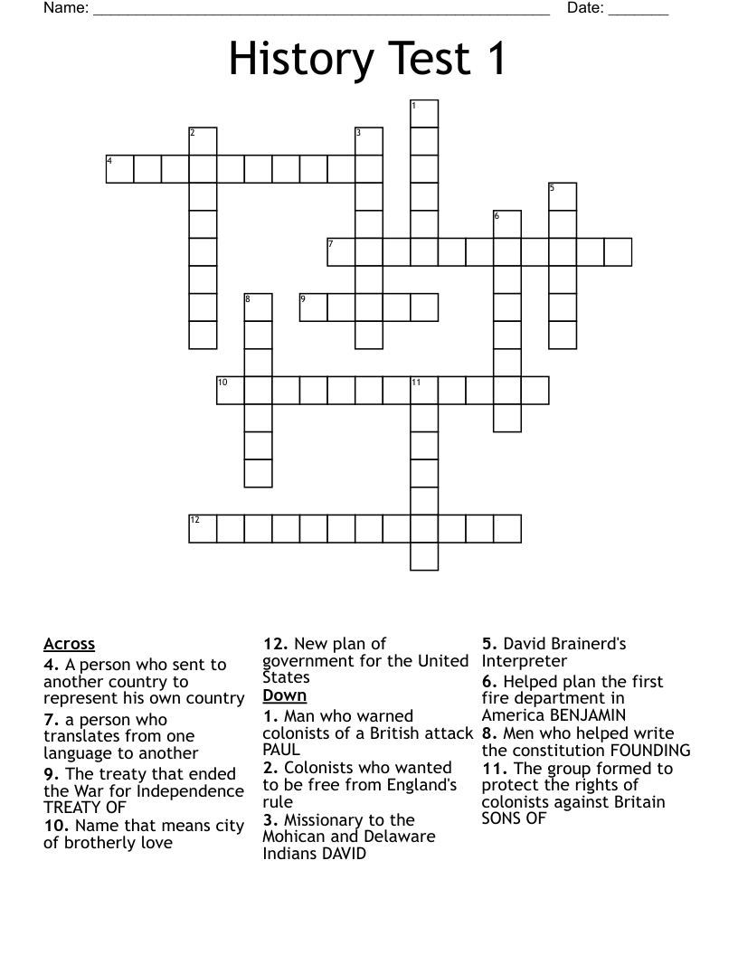 History Test 1 Crossword