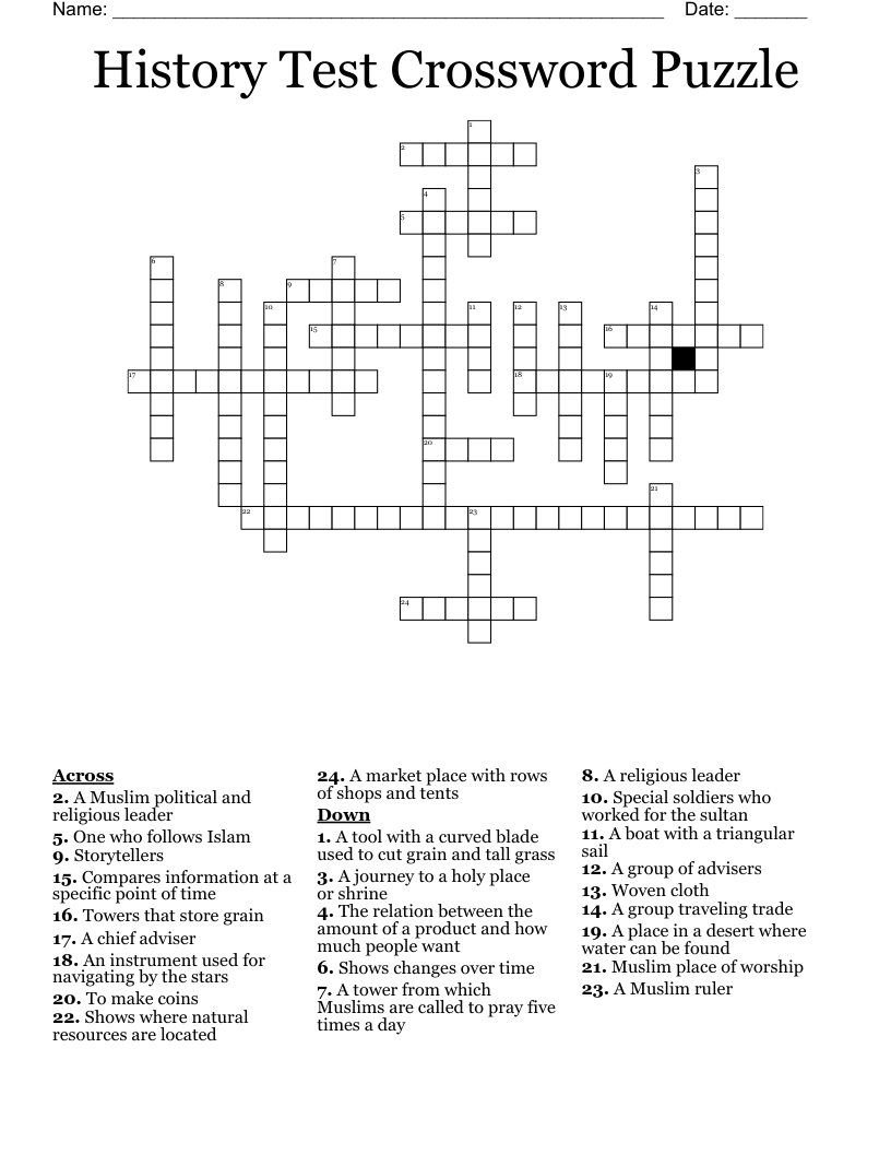 History Test Crossword Puzzle