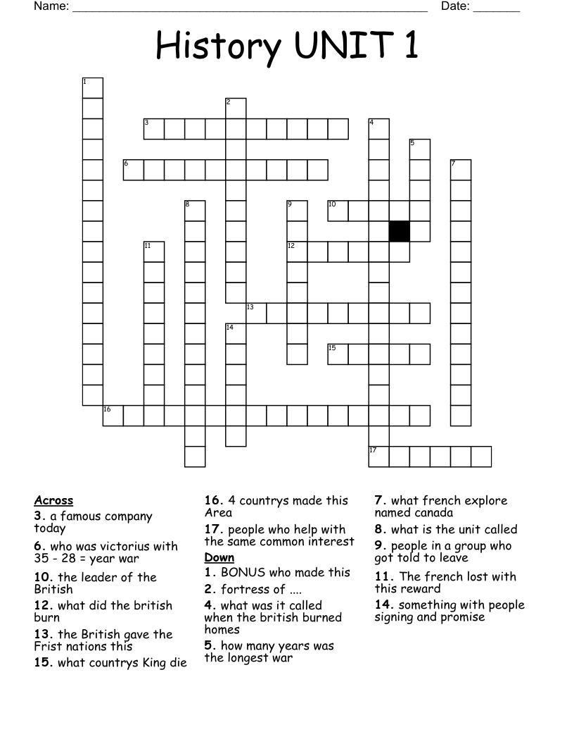 History UNIT 1 Crossword