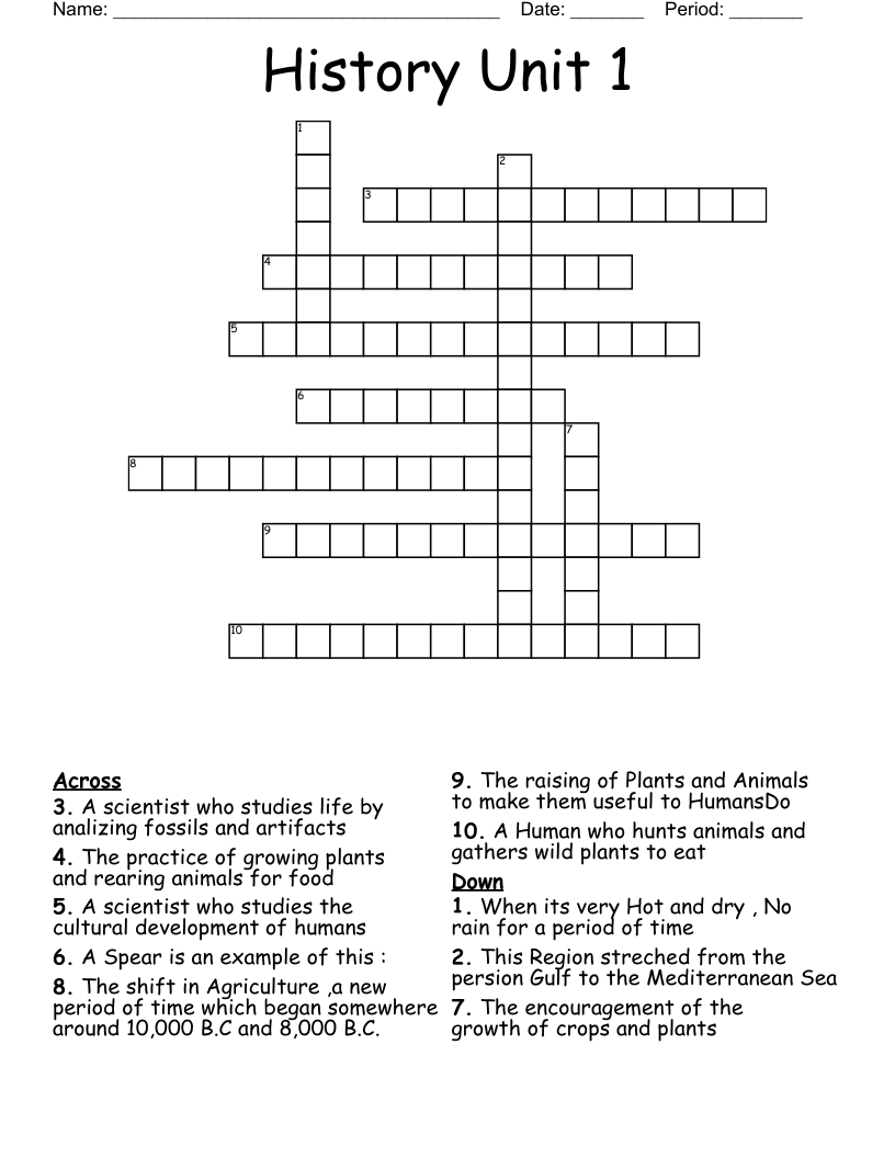 History Unit 1 Crossword