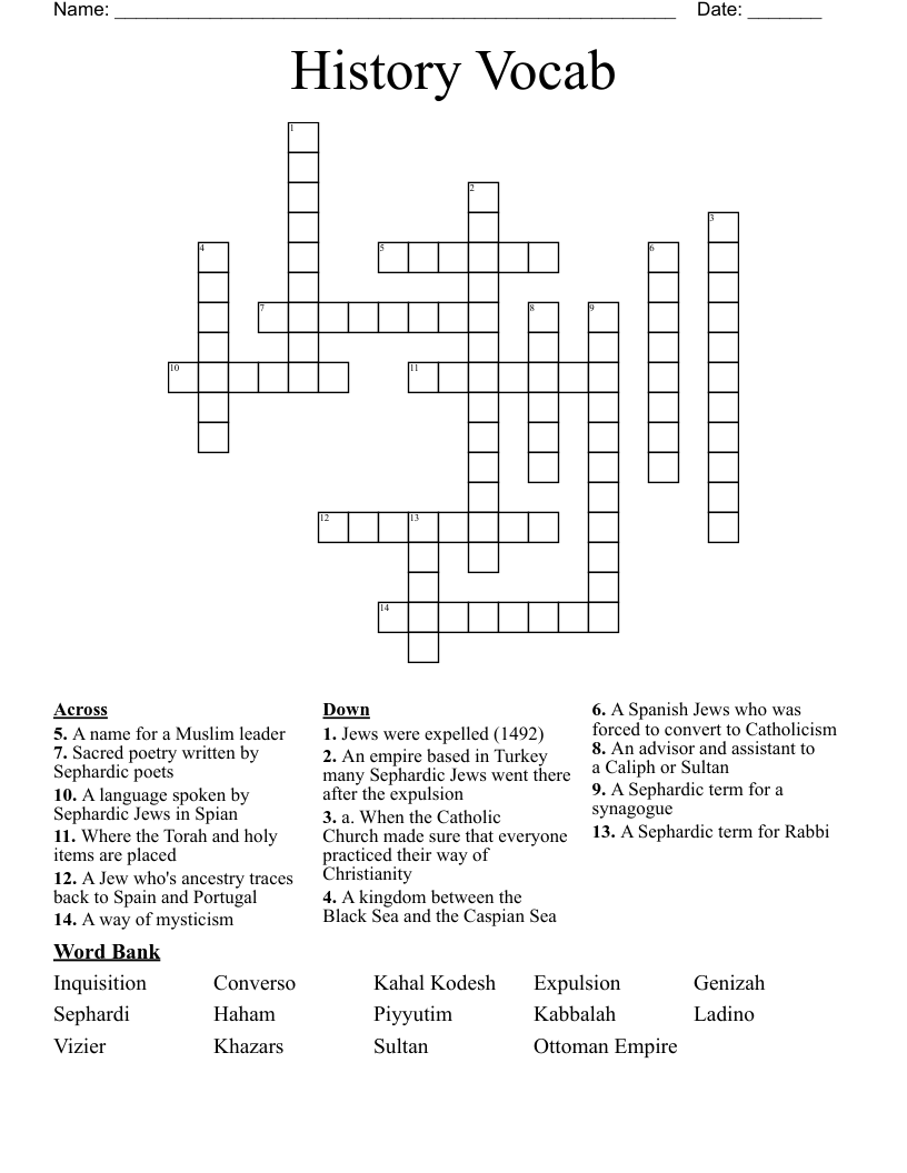 History Vocab Crossword