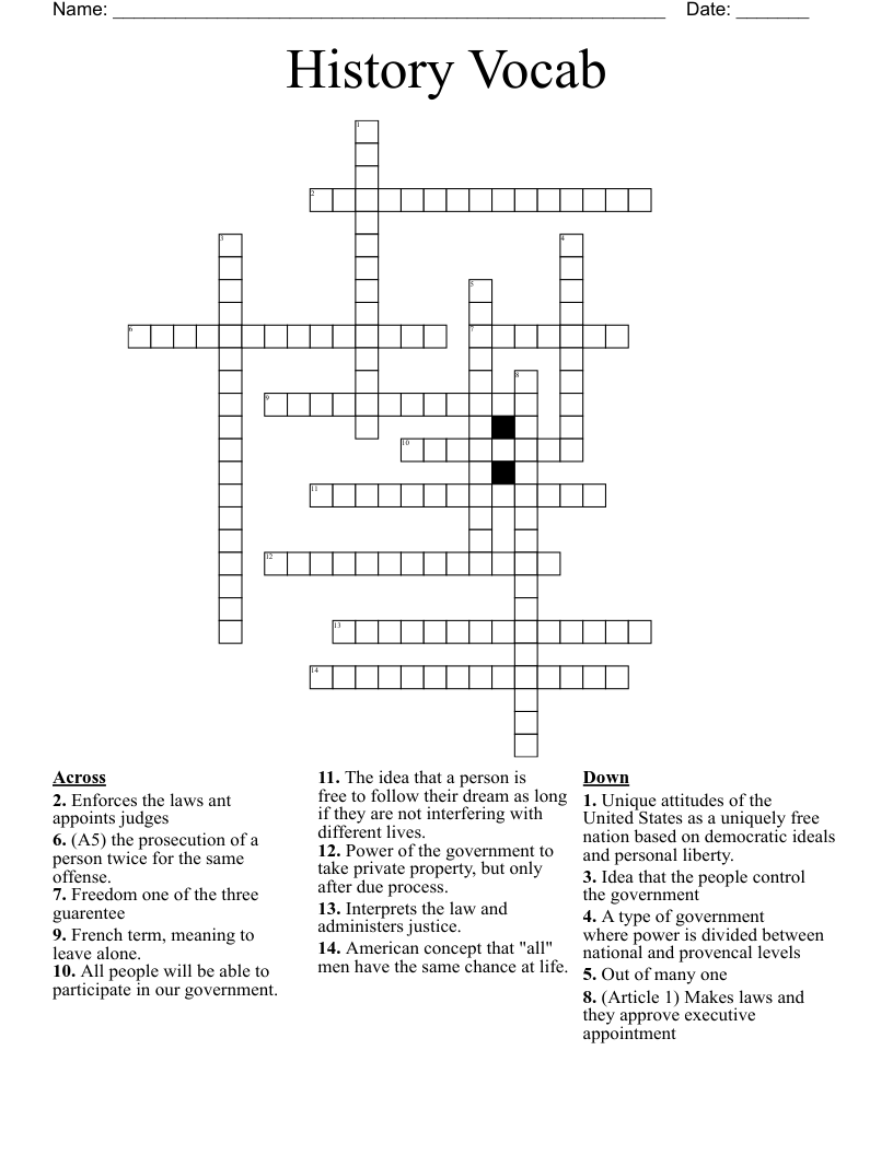 History Vocab Crossword