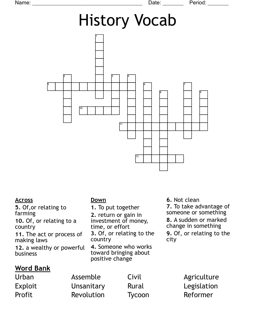 History Vocab Crossword