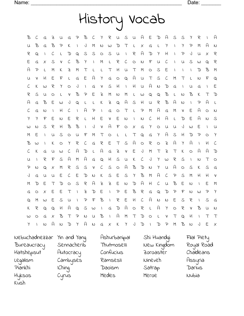 History Vocab Word Search