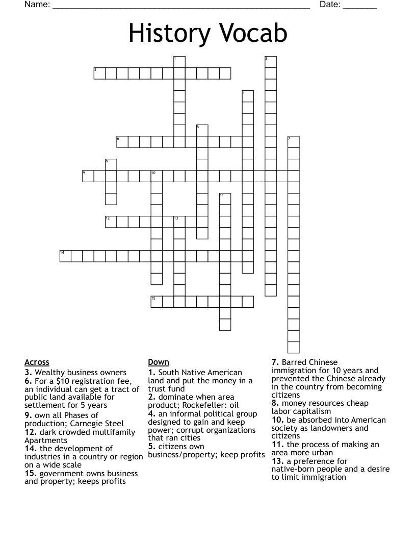 History Vocab Crossword