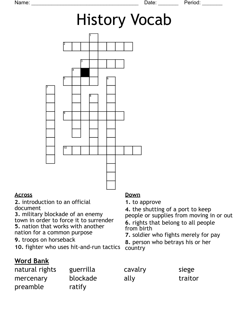 History Vocab Crossword