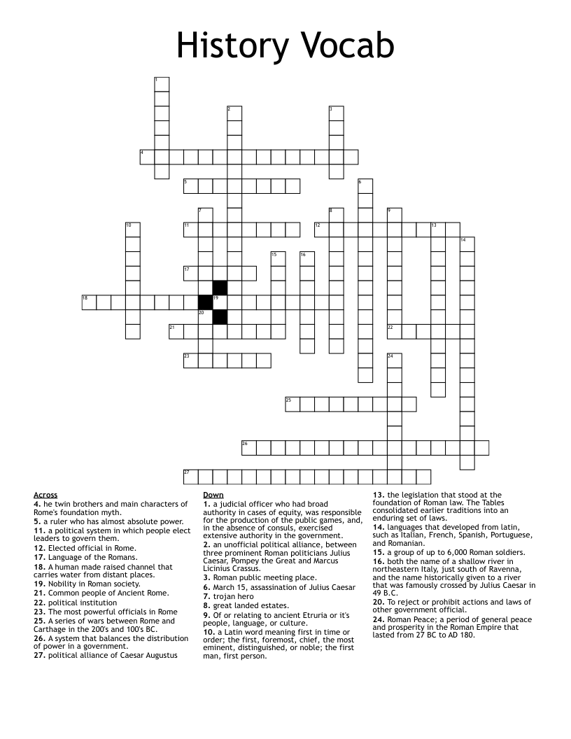 History Vocab Crossword
