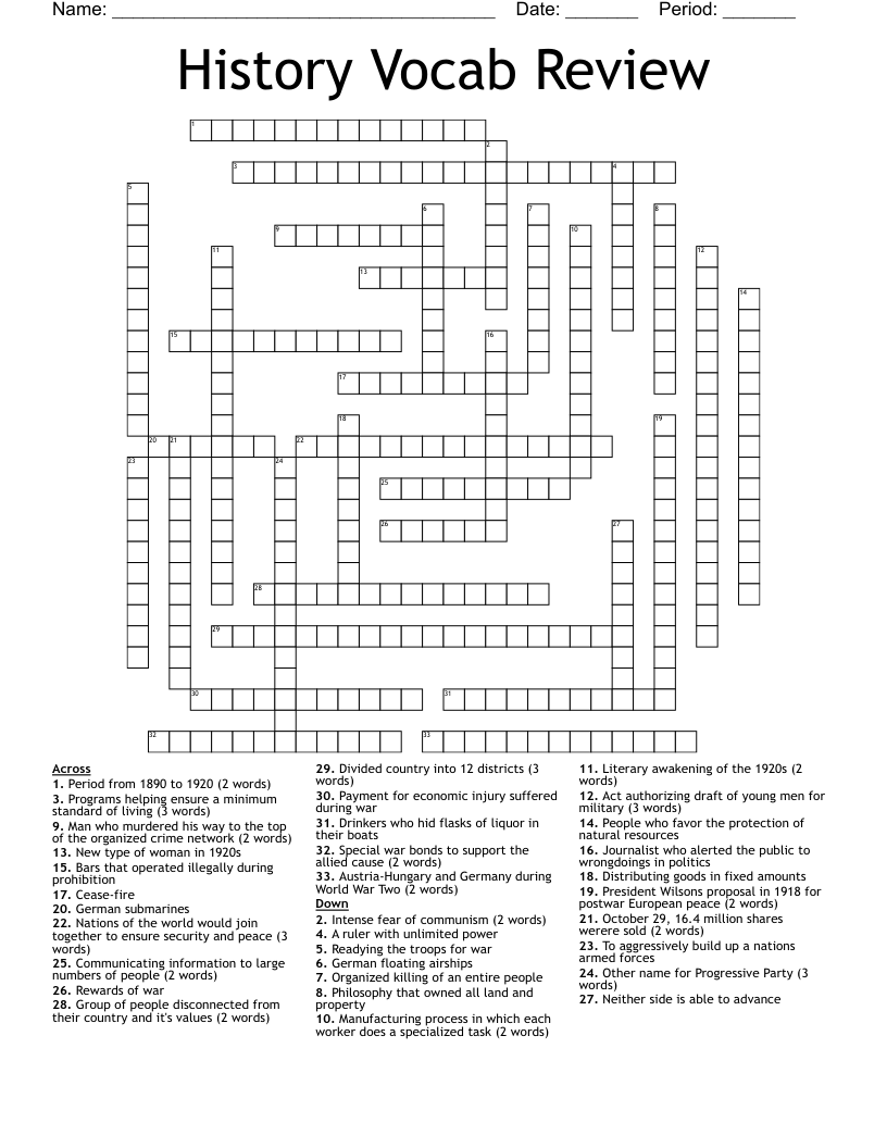 History Vocab Review Crossword