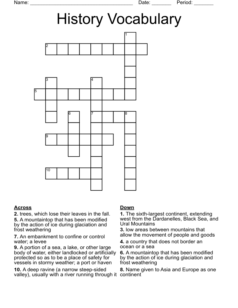 History Vocabulary Crossword