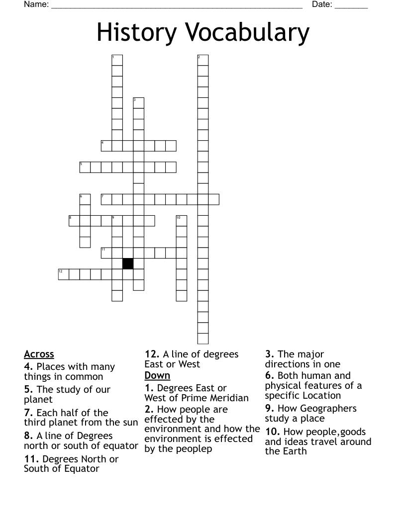 History Vocabulary Crossword