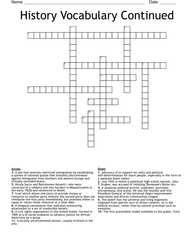 History Vocabulary Continued Crossword