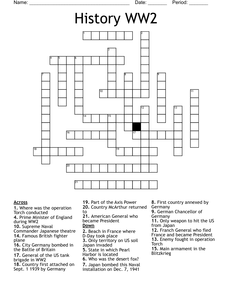 History WW2 Crossword