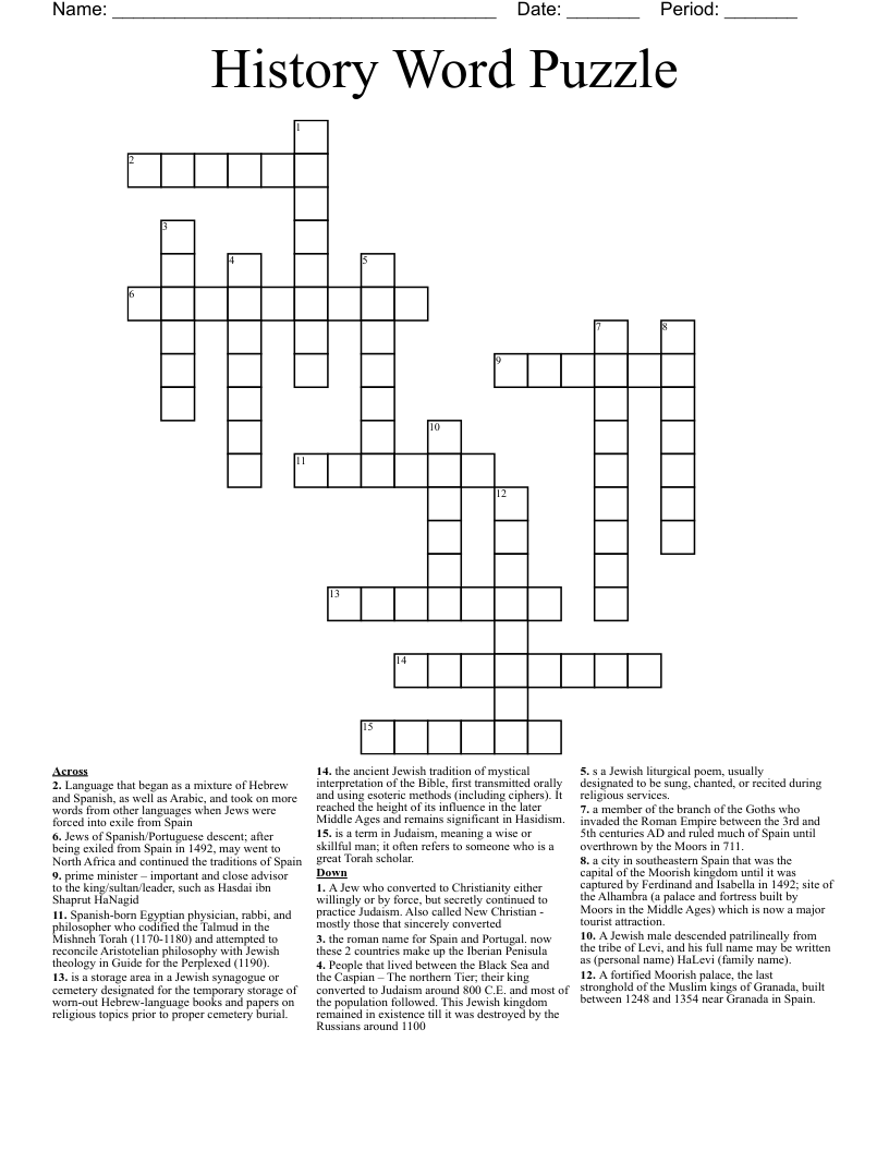 History Word Puzzle  Crossword