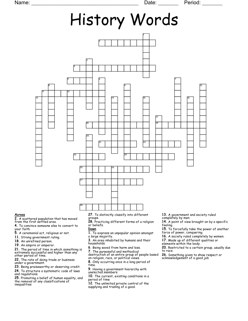 History Words Crossword