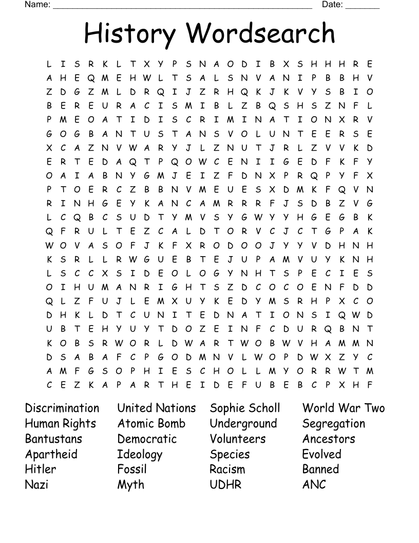 History Wordsearch