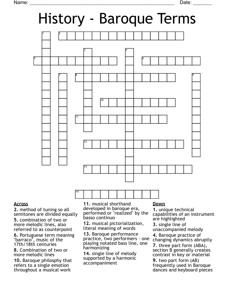 History - Baroque Terms Crossword