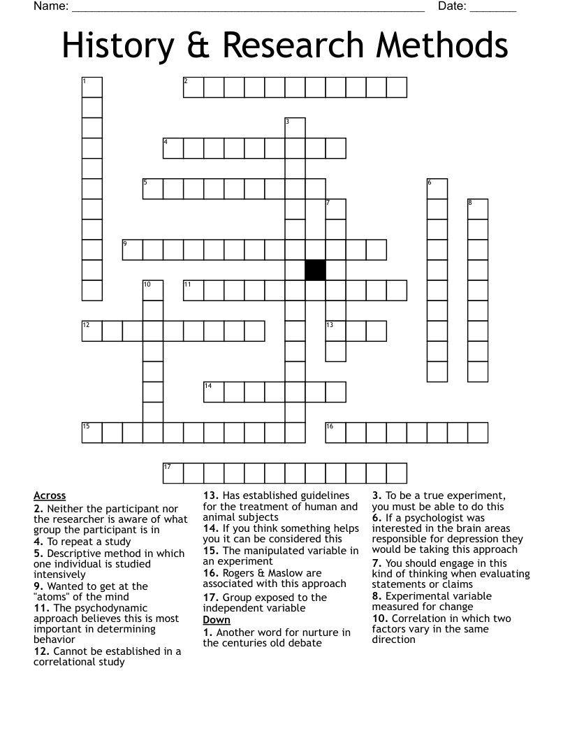 History & Research Methods Crossword