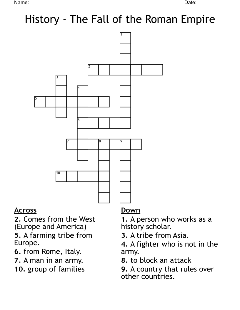 History - The Fall of the Roman Empire Crossword