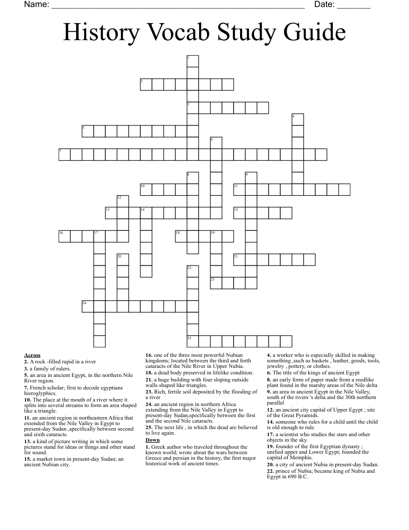 History  Vocab  Study Guide Crossword