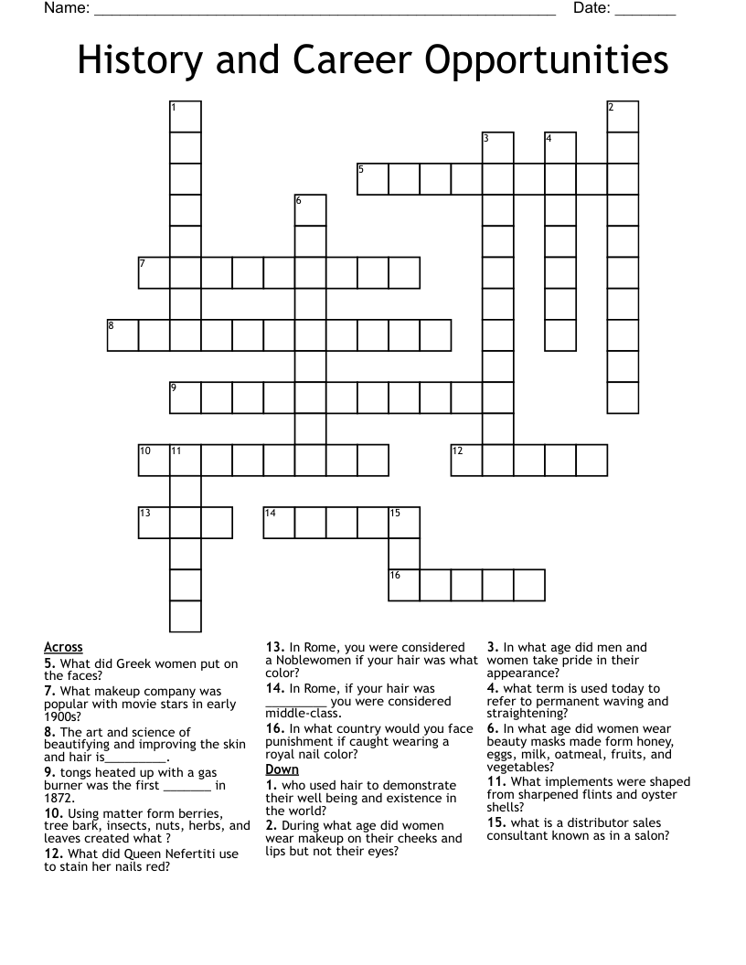 History and Career Opportunities Crossword