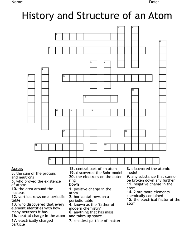 History and Structure of an Atom  Crossword