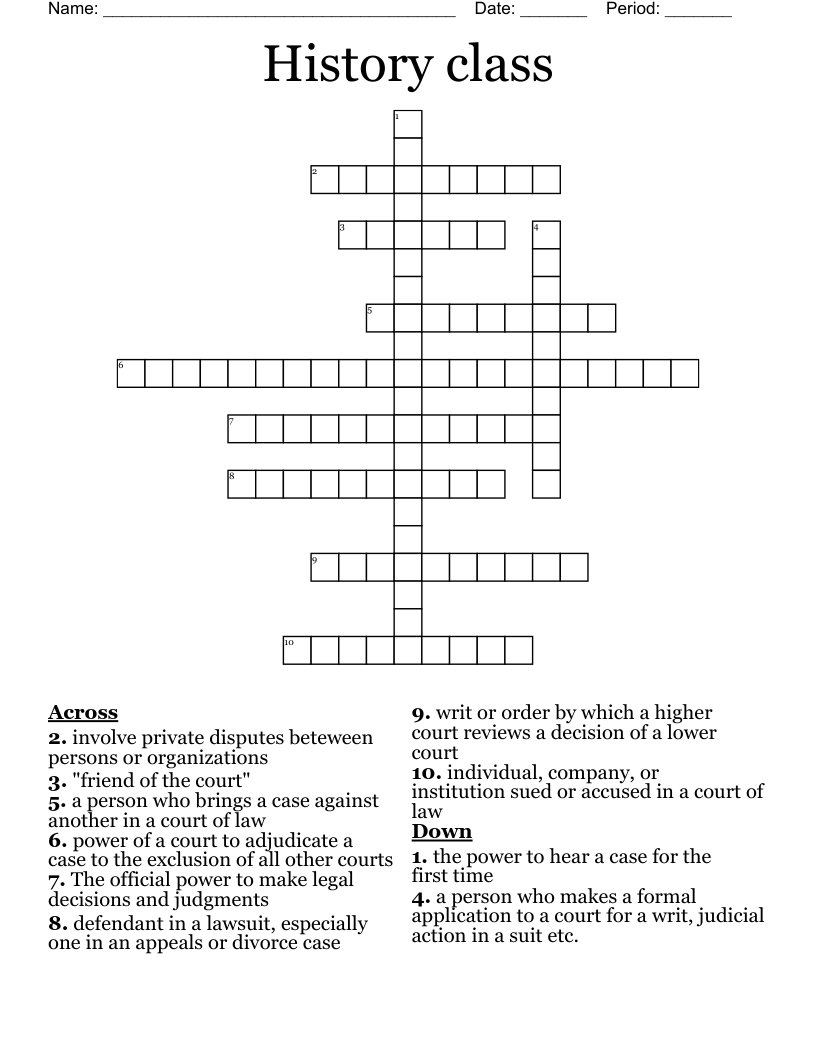 History class Crossword